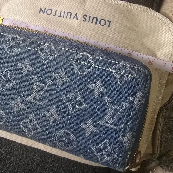 Denim Alongated Multi Compartment Blue/White Monogram Branded Logo Wallet - Picture 8 of 11